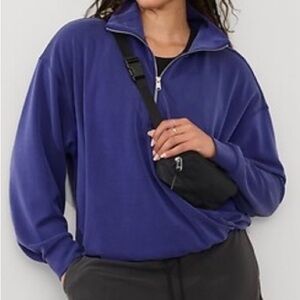 Athleta Seasoft 1/4 Zip Bubble Hem Sweatshirt sz S $99 Deep Marine
